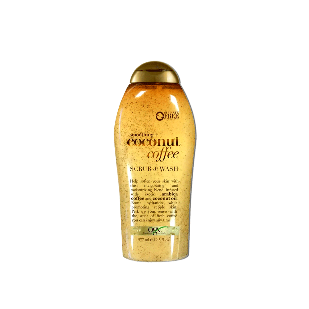 OGX Smoothing Coconut Coffee Scrub & Wash 577ml Exfoliating Body Cleanser