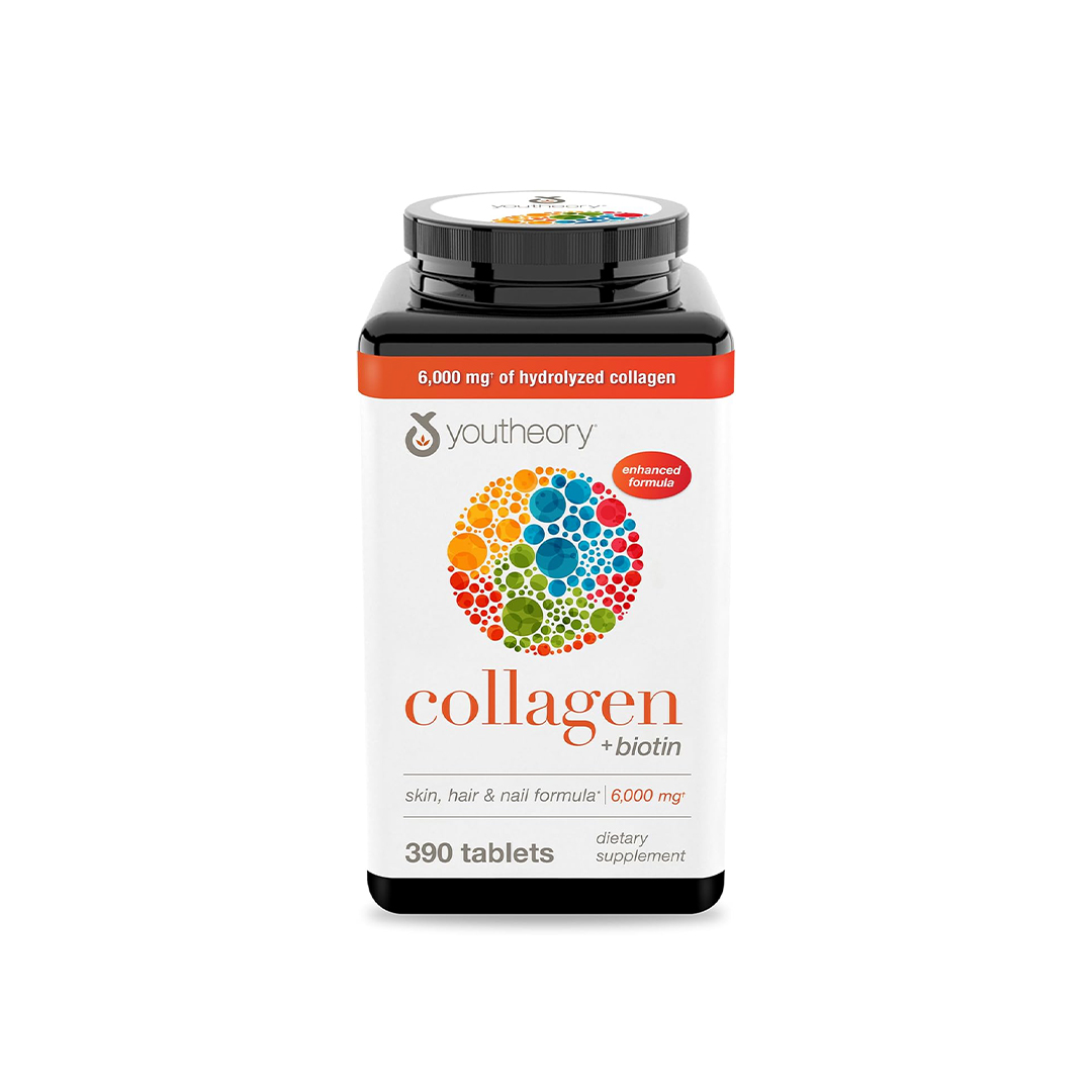 Youtheory Collagen + Biotin 390 Tablets Advanced Collagen Supplement with Vitamin C & B Hair, Skin & Nail Support