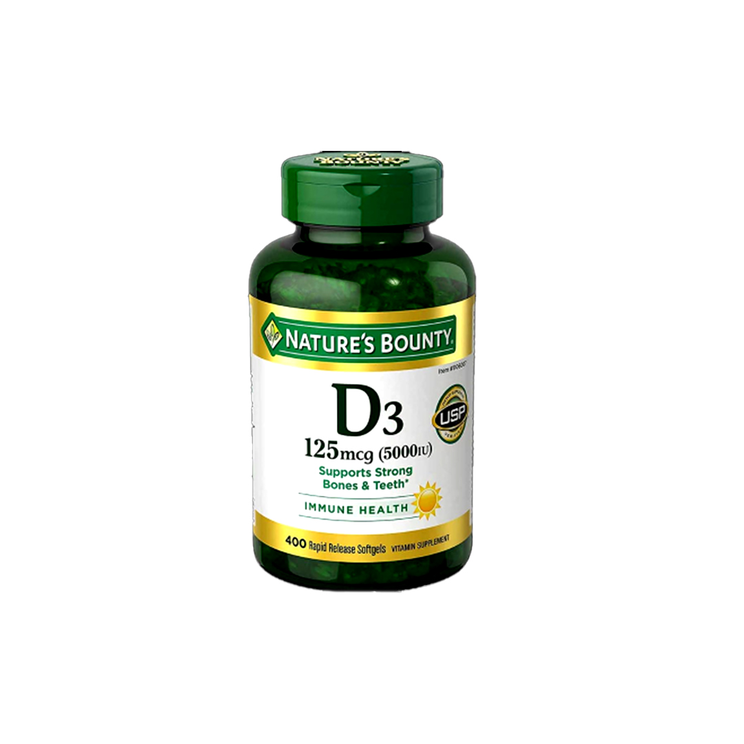 Nature's Bounty Vitamin D3 5000 IU (125 mcg) – 400 Softgels | Immune & Bone Support