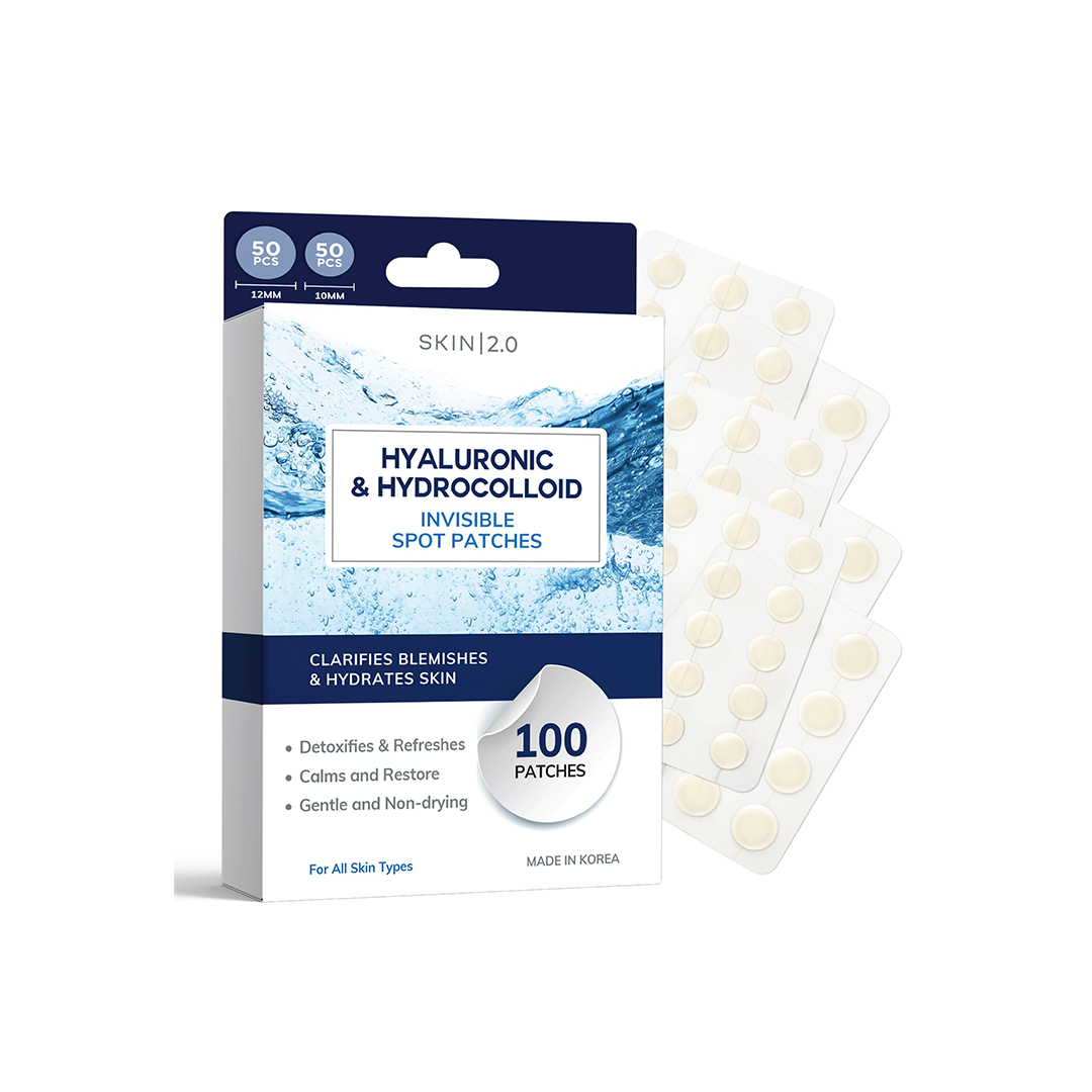 Skin 2.0 Hyaluronic & Hydrocolloid Invisible Pimple Patches – 100 Count