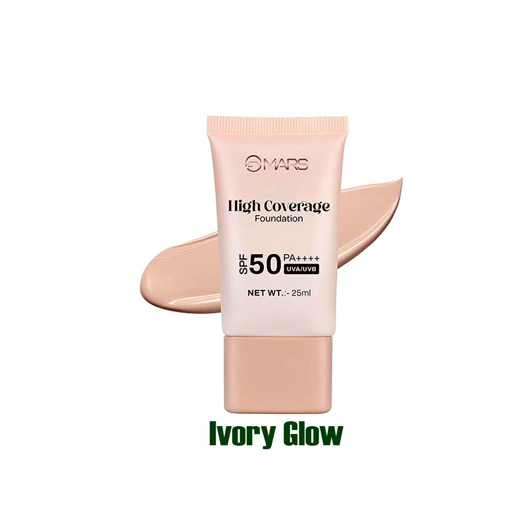 MARS SPF50 PA++++ High Coverage Foundation – 01 Ivory Glow (25ml)